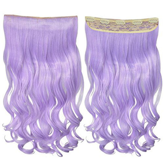 Picture of REECHO 18" 1-Pack 3/4 Full Head Curly Wavy Clips in on Synthetic Hair Extensions Hairpieces for Women 5 Clips 4.0 Oz per Piece - Light Purple