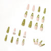 Picture of Vaveah 24 Pcs Press on Nails Coffin for Women, Extra Long Fake Nails Glue on Nails, False Nails with Glue (Beige Mixed Green Flower)