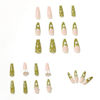 Picture of Vaveah 24 Pcs Press on Nails Coffin for Women, Extra Long Fake Nails Glue on Nails, False Nails with Glue (Beige Mixed Green Flower)