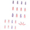 Picture of Vaveah 24 Pcs Press on Nails Coffin for Women, Extra Long Fake Nails Glue on Nails, False Nails with Glue (Pink Mixed Purple Flower)