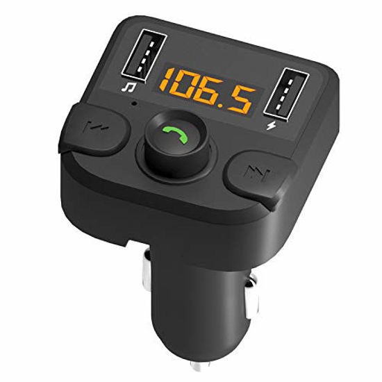 Picture of Bluetooth Stereo FM Transmitter for Car, Wireless Bluetooth 5.0 Dual Car Charger, Radio Car Adapter, Hands-Free Microphone Car Kit, Quick Charge, Mp3 FM Modulator, USB Flash Drive MP3 Music Player