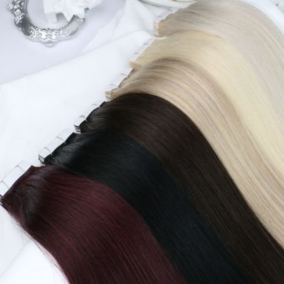 Picture of Moresoo Tape in Hair Extensions Human Hair 20 Pieces Tape in Real Hair Extensions Random Color Skin Weft Tape in Remy Hair Extensions Random Size