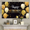 Picture of Happy Retirement Party Decorations, Extra Large Fabric Black and Gold Happy Retirement Sign Banner Photo Booth Backdrop Background with Rope for Retirement Party Favor, 70.8 x 43.3 Inch