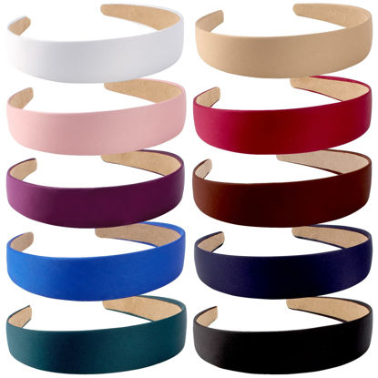 Picture of Wecoe 10 Pack Satin Headbands 1.3 Inch Wide Red White Black Pink Purple Headband Women Girls Non Slip Fashion Hair Bands Diy Holiday Costume Hair Accessories Women Girls Diademas Coreanas Para Mujer