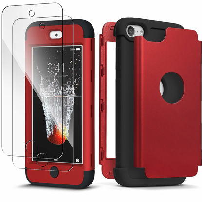 Picture of iPod Touch 7 Case with 2 Screen Protector, IDWELL [Three Layer Series] Heavy Duty Protection Shockproof High Impact Protective Anti Slip Anti-Scratch Cover, Red+Black