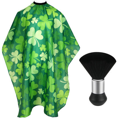 Picture of FEBSNOW Professional Barber Cape Independence St. Patrick's Day Salon Green Hair Cutting Cape with Adjustable neckline and Neck Duster Brush Barber Shop Supplies 46.8 × 56 Inch (clover pattern)