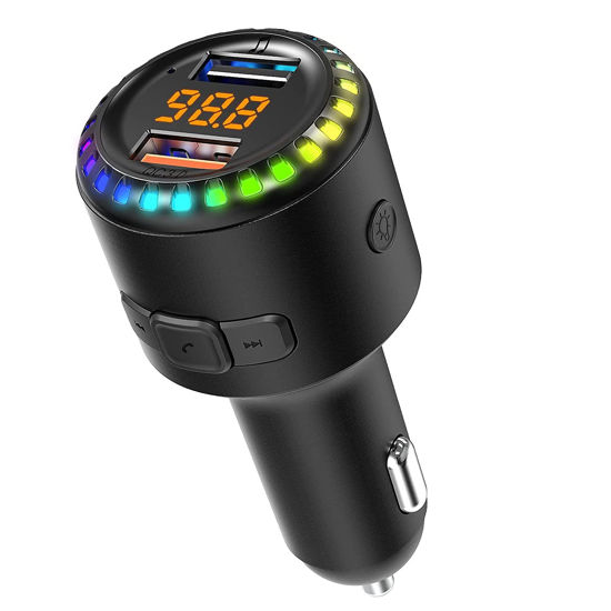 Picture of eppfun Bluetooth 5.0 FM Transmitter for Car, Wireless Radio Adapter and Receiver, QC3.0 Dual USB/U Disk, Hands-Free Car Kit