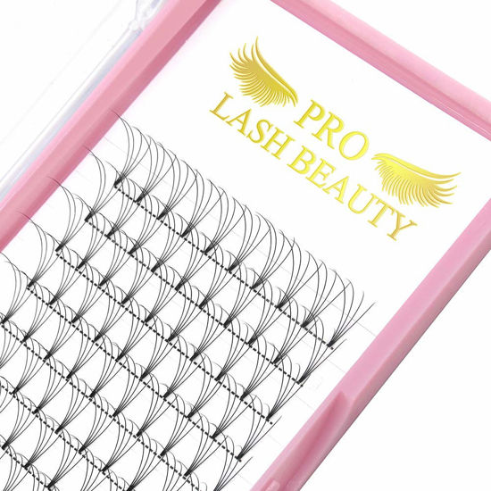 Picture of Premade Fans Eyelash Extensions 4D-C-0.10-16 Short Stem Premade Volume Eyelash Extensions .07 .10 C D Curl Pre made Lash Fans 9 to 20 mm Volume Lash Extensions (4D-C-0.10,16mm)