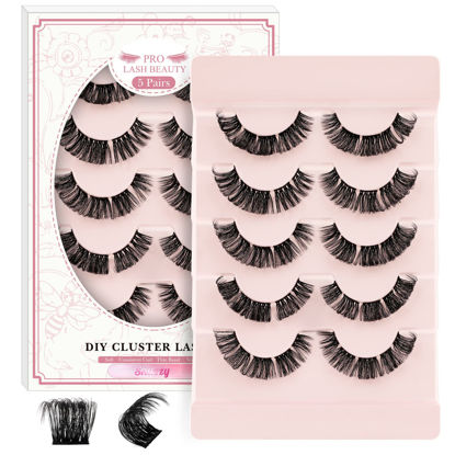 Picture of Lash Clusters 5 Pairs Cat Eye Lashes Russian Fluffy Lashes that Look Like Extensions Wispy Eyelash Clusters Volume DIY Lash Extension Soft and Easy to Wear (5 Pairs, Snazzy)