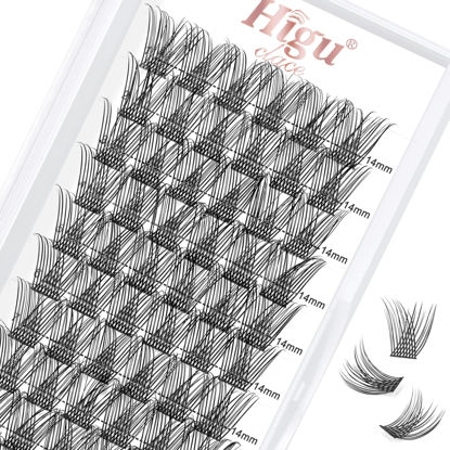 Picture of 72 Pcs Lash Clusters DIY Eyelash Extension C Curl 14mm Wide Stem Cluster Lashes Individual Lashes Cluster Lashes Wisps Reusable Black Super Thin Band Lash Extension at Home (Nature R-04 C 14mm)