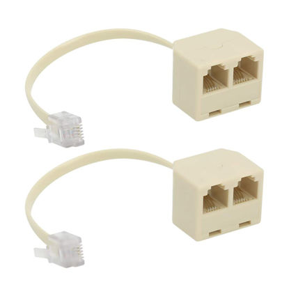 Picture of Uvital Two Way Telephone Splitters, Male to 2 Female Converter Cable RJ11 6P4C Telephone Wall Adaptor and Separator for Landline (Yellow, 2 Pack)