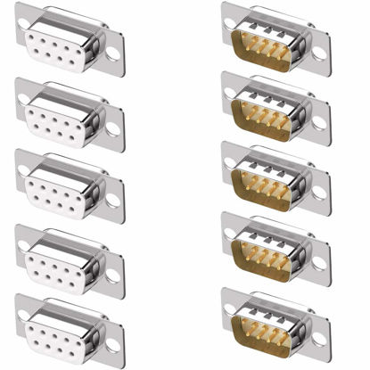 Picture of Jienk 10PCS DB9 RS232 D-SUB Serial Solder Cup Connectors, Gold Plated Joints RS232 Serial Port 9 Pin D Sub Couplers(Male x 5, Female x 5)