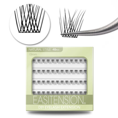 Picture of DIY Eyelash Extension, 3D Effect Glue Bonded Band Individual Lash 48 Clusters Volume Lashes Set, Home Eyelash Extension, C curl Lashes Pack 10MM-Natural-48 Clusters