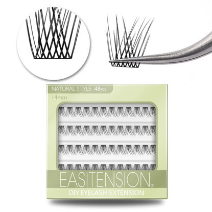 Picture of DIY Eyelash Extension, 3D Effect Glue Bonded Band Individual Lash 48 Clusters Volume Lashes Set, Home Eyelash Extension, C curl Lashes Pack 14MM-Natural-48 Clusters