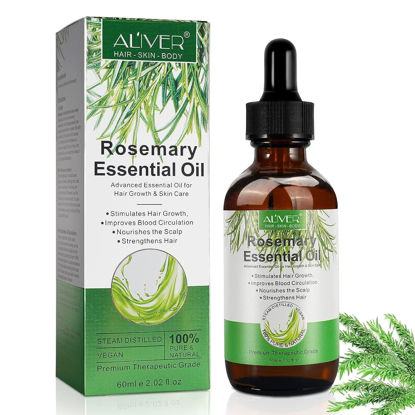 Picture of ALIVER Rosemary Essential Oils (2 Fl Oz), Rosemary Oil for Hair Growth Serum, Pure Organic Rosemary Oil for Dry Damaged Hair, Hair Growth Scalp Oil