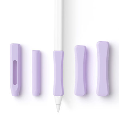 Picture of 5 Pack Pencil Grips Compatible with Only Apple Pencil 2nd Generation Silicone Ergonomic Design Sleeve Holder(Lavender)