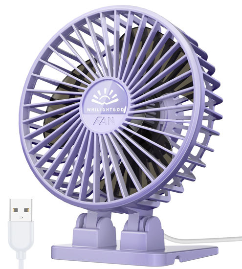 Picture of WHILIGHTGOD Desk Fan, USB Fan for Desk, Mini Desk Fan, 3 Speed Rotation Strong Wind, Protable Small Desktop Cooling Fan, Quite Mini Personal Fan for Home Office Table Bedroom Travel Curise(Purple)