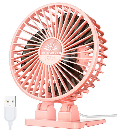 Picture of WHILIGHTGOD Desk Fan, USB Fan for Desk, Mini Desk Fan, 3 Speed Rotation Strong Wind, Protable Small Desktop Cooling Fan, Quite Mini Personal Fan for Home Office Table Bedroom Travel Curise(Pink)