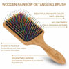 Picture of BLACK EGG Paddle Detangling Hair Brush for Women Girls, Rainbow Nylon Brush for Thick Thin Curly Hair, Includes Wooden Detangler Comb and 3 Hair Ties