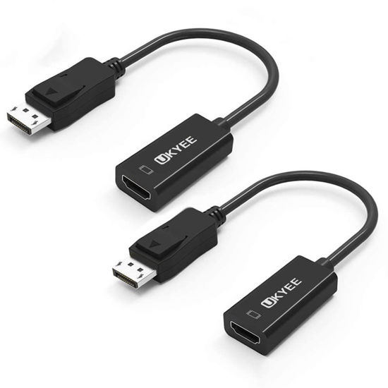 Picture of UKYEE Displayport to HDMI Adapter 2-Pack, Display Port DP to HDMI Converter Cable Male to Female Port 1080P Compatible with PC, Monitor, Projector, HDTV - Black