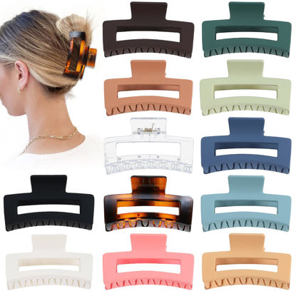 Picture of Sisiaipu 3.5 Inch Medium Hair Claw Clips 12 Pcs Square Claw Clips for Thick and Thin Hair Rectangular Rectangle Hair Clips Matte Nonslip Acrylic Banana Jaw Clips Hair Accessories for women and Girls