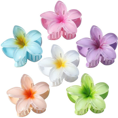 Picture of Sisiaipu Flower Claw Clips 6 Pcs Large Hair Claw Clips for Thick Hair Hawaiian Hair Clips 3.3 inch Medium Claw Clips for Thin Hair Plumeria Hair Clips Strong Hold Nonslip Hair Clips Beach Hair Accessories for Women and Girls -Hawaii