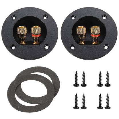 Picture of YTYKINOY 2 Pcs Black 3" Round 2-Way Speaker Box Terminal Binding Post Screw Cup Connector Subwoofer Plug