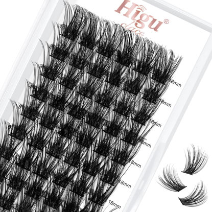 Picture of 72 Pcs Lash Clusters DIY Eyelash Extension C Curl 18mm Thin Stem Cluster Lashes Individual Lashes Cluster Lashes Wisps Reusable Black Super Thin Band Lash Extension at Home (Sparkle R-08 C 18mm)