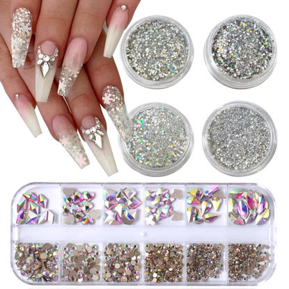 Picture of VOTACOS Nail Art Rhinestones Flatback Rhinestones Nail Charms Fine Glitter Nail Art Supplies Mixed AB Crystals Nail Gems 1mm Glitter Powder Luxury Design Nail Accessories for Women Nail Decorations.