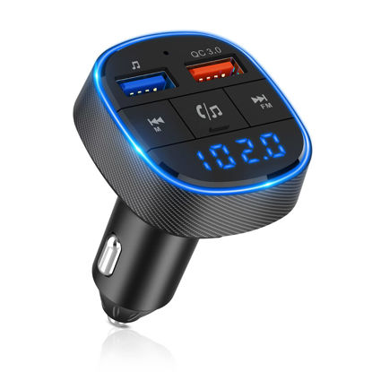 Picture of Golvery Bluetooth FM Transmitter for Car, QC3.0 Quick Charger, Bluetooth 5.1 Car Audio Adapter for Hands-Free Calls, Wireless FM Radio Music Player/Car Kit, Support TF Card & U Disk, Voice Assistant