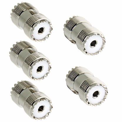 Picture of PL259 Barrel Connector, 5-Pack UHF Female to Female Coax Coaxial Adapter Coupler for CB Ham Radio Antenna, SWR Meter Cable Extention