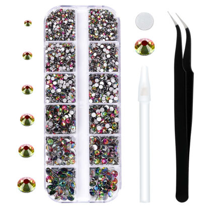 Picture of 3792 Pcs Rainbow Flatback Rhinestones Set for Nail, Art, Crafts, Makeup, Tumblers Glitter Round with Tweezers and Picking Pen(SS6~SS20)