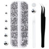 Picture of 3792 Pcs Silver Flatback Rhinestones Set for Nail, Art, Crafts, Makeup, Tumblers Glitter Round with Tweezers and Picking Pen(SS6~SS20)