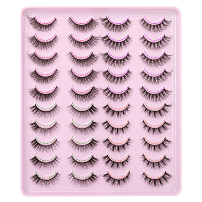 Picture of False Eyelashes Natural Look Wispy Short 13mm Cat Eye Lashes 4 Styles Light Volume Natural Curly Fake Eyelashes 20 Pairs Pack by Yawamica Black