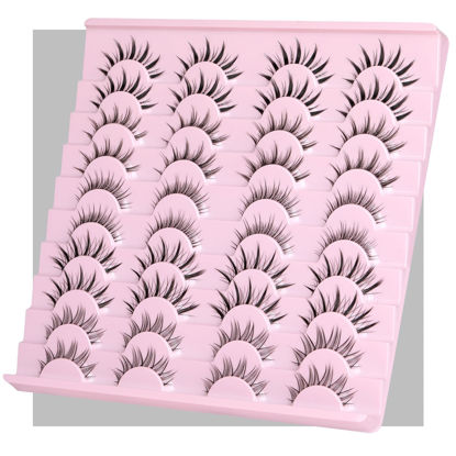 Picture of Manga Lashes Clear Band Eyelashes Wispy Natural Look False Lashes 5 Styles Mixed Spiky Cosplay Anime Eyelashes D Curl False Eyelashes 20 Pairs Pack by Yawamica