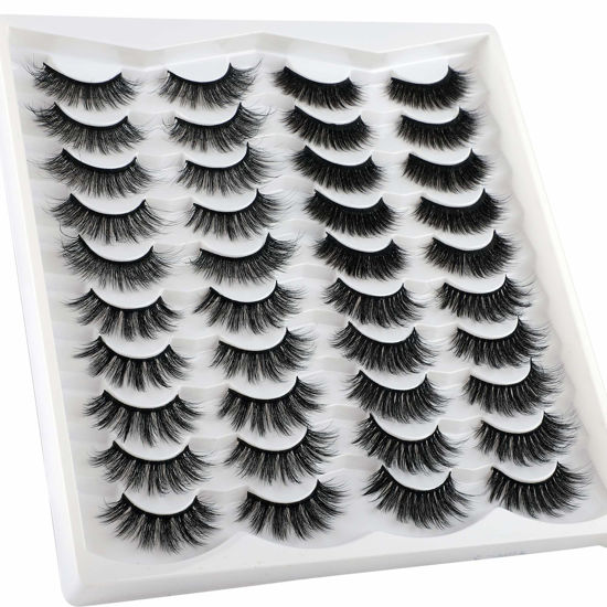 Picture of False Eyelashes Pack 20 Pairs 4 Styles Mixed Fluffy Faux Mink Eyelashes Dramatic Long 20MM Fake Eye Lashes