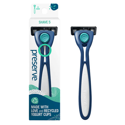 Picture of Preserve Shave 5 Five Blade Refillable Razor, Made from Recycled Materials, Navy Blue