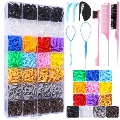 Elastic Hair Bands 24 Colors, 1500 pcs Mini Hair Rubber Bands with  Organizer Box