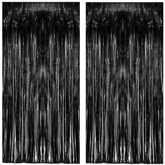 Picture of Black Tinsel Foil Fringe Curtain - GREATRIL Tinsel Curtain Party Backdrop Streamers for Wizard Birthday/Stranger Theme/Halloween/Graduation/Doorway/Christmas Party Decorations 2 Pack