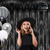 Picture of Black Tinsel Foil Fringe Curtain - GREATRIL Tinsel Curtain Party Backdrop Streamers for Wizard Birthday/Stranger Theme/Halloween/Graduation/Doorway/Christmas Party Decorations 2 Pack