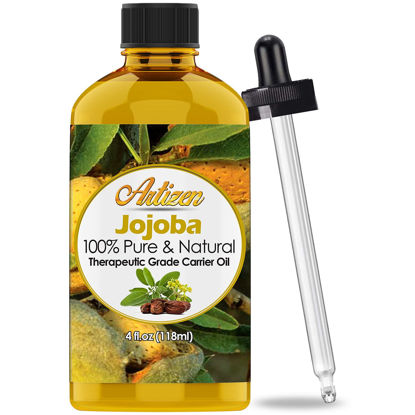 Picture of 100% Pure Jojoba Oil (Huge 4OZ Bottle) All-Natural Jojoba Oil - Cold Pressed - Perfect Moisturizer for Hair, Skin, Face, and Hair