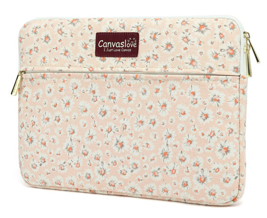 Picture of Canvaslove Pink Chrysanthemum Laptop Sleeve Case Bag with Pocket for MacBook Pro 14 inch,Surface Laptop 14.4 inch and HP Lenovo Dell ASUS Acer 14 inch Laptop Computer