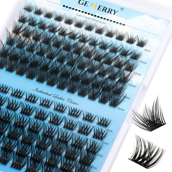 Picture of GEMERRY Cluster Lashes Lash Clusters Fluffy Individual Lashes Two Styles Eyelash Clusters Wide Stem Soft Wispy Eyelash Extension Clusters DIY at Home(Forest/Ocean-0.07-D-8-16MIX)