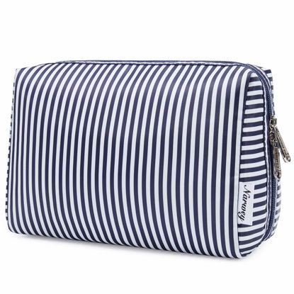 Picture of Large Makeup Bag Zipper Pouch Travel Cosmetic Organizer for Women (Large, Blue Stripe)