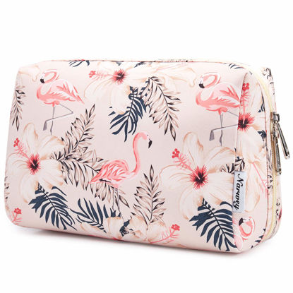 Picture of Large Makeup Bag Zipper Pouch Travel Cosmetic Organizer for Women (Large, Beige Bird)