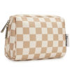 Picture of Narwey Small Makeup Bag for Purse Travel Makeup Pouch Mini Cosmetic Bag for Women (Light Brown Checkerboard, Small)