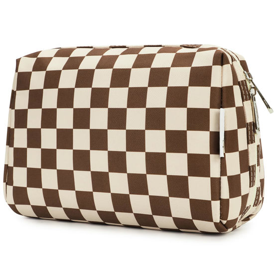 Checkered Pattern Zipper Makeup Bag, Travel Cosmetic Bag, Makeup