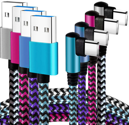 Picture of Teeind USB C Angle Cord: [90 Degree/6ft/4Pack] Nylon USB C Cable Compatible with Samsung Galaxy S10/S10e/9/Note 10, Charger Cable-[Blue/Black/Magenta/Purple]