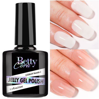 Picture of BettyCora Jelly Gel Nail Polish, Translucent Soak Off Sheer UV White 2PCS Nude Gel Polish Neutral Color for Women Manicure and Pedicure at Home, White+ Nude