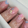 Picture of Short Press on Nails, BettyCora Nude Flowers Square Nails 24 False Fake Nails with Nail Glue, Nude Flowers